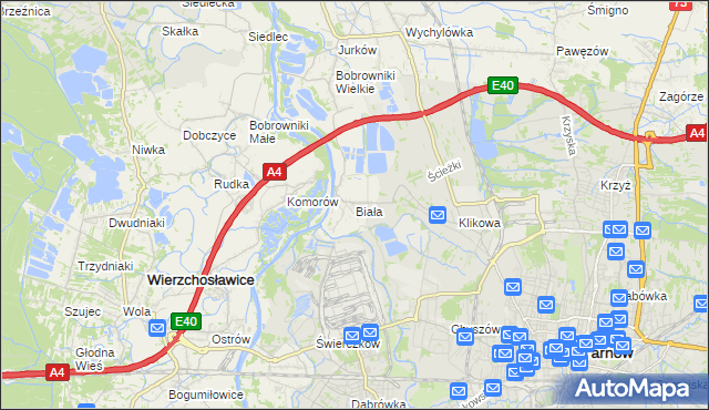 mapa Biała gmina Tarnów, Biała gmina Tarnów na mapie Targeo