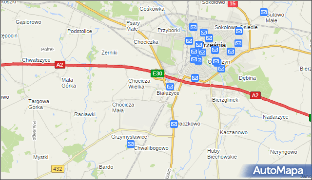 mapa Białężyce, Białężyce na mapie Targeo