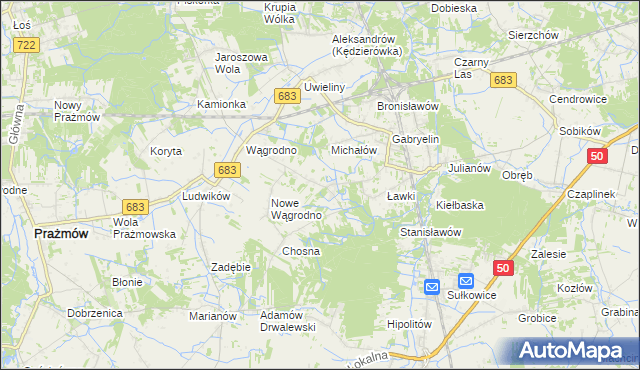 mapa Biały Ług gmina Prażmów, Biały Ług gmina Prażmów na mapie Targeo