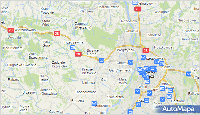 mapa Biczyce Dolne, Biczyce Dolne na mapie Targeo