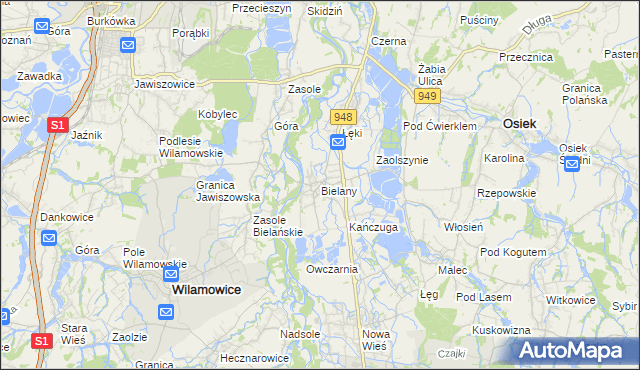 mapa Bielany gmina Kęty, Bielany gmina Kęty na mapie Targeo