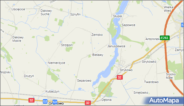 mapa Bielawy gmina Granowo, Bielawy gmina Granowo na mapie Targeo
