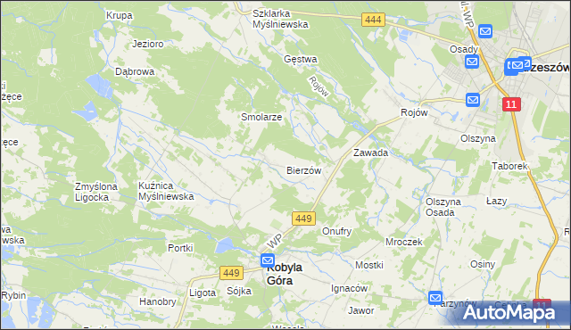 mapa Bierzów gmina Kobyla Góra, Bierzów gmina Kobyla Góra na mapie Targeo