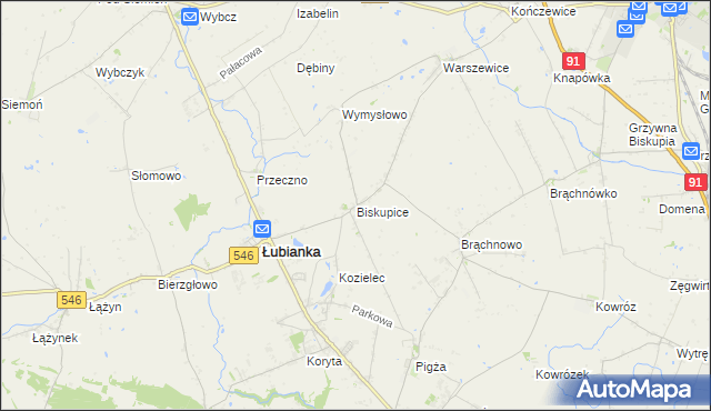 mapa Biskupice gmina Łubianka, Biskupice gmina Łubianka na mapie Targeo