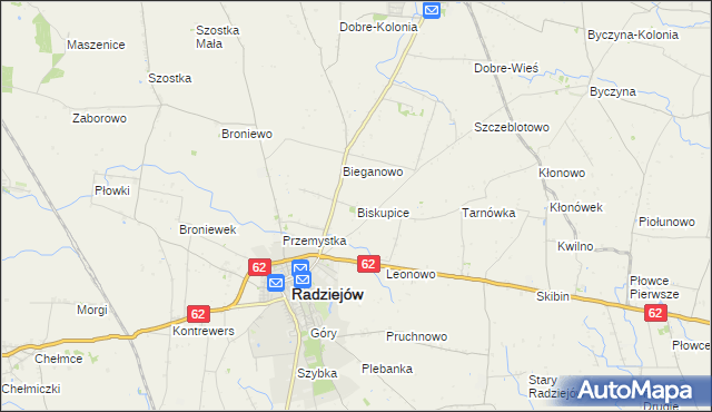 mapa Biskupice gmina Radziejów, Biskupice gmina Radziejów na mapie Targeo