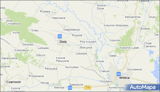 mapa Biskupice gmina Złota, Biskupice gmina Złota na mapie Targeo