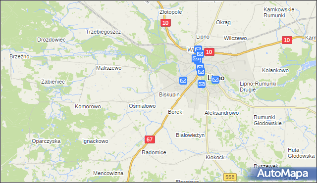 mapa Biskupin gmina Lipno, Biskupin gmina Lipno na mapie Targeo