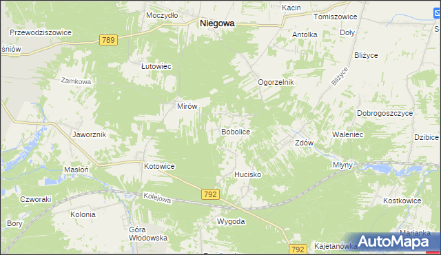 mapa Bobolice gmina Niegowa, Bobolice gmina Niegowa na mapie Targeo