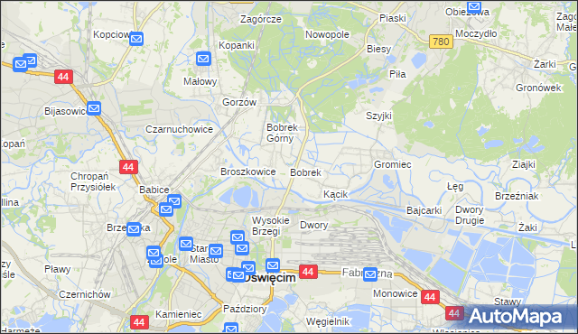 mapa Bobrek gmina Chełmek, Bobrek gmina Chełmek na mapie Targeo