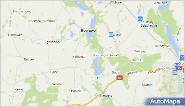 mapa Bobrowo-Kolonia gmina Bobrowo, Bobrowo-Kolonia gmina Bobrowo na mapie Targeo