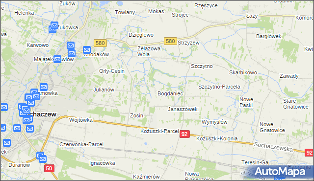 mapa Bogdaniec gmina Sochaczew, Bogdaniec gmina Sochaczew na mapie Targeo