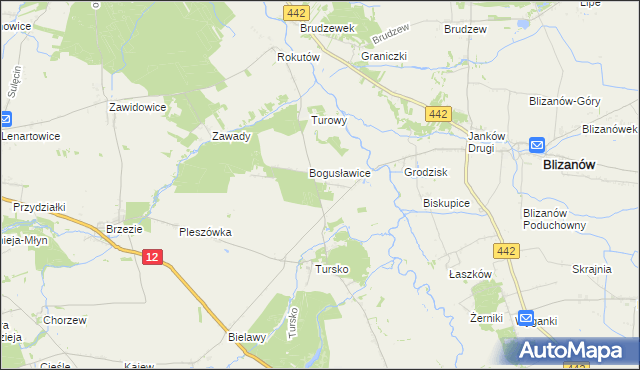 mapa Bogusław gmina Gołuchów, Bogusław gmina Gołuchów na mapie Targeo