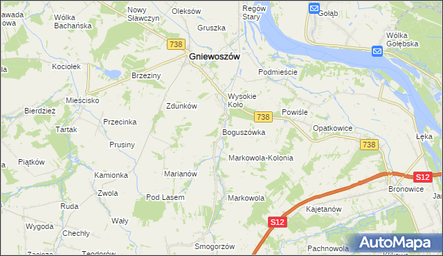 mapa Boguszówka gmina Gniewoszów, Boguszówka gmina Gniewoszów na mapie Targeo