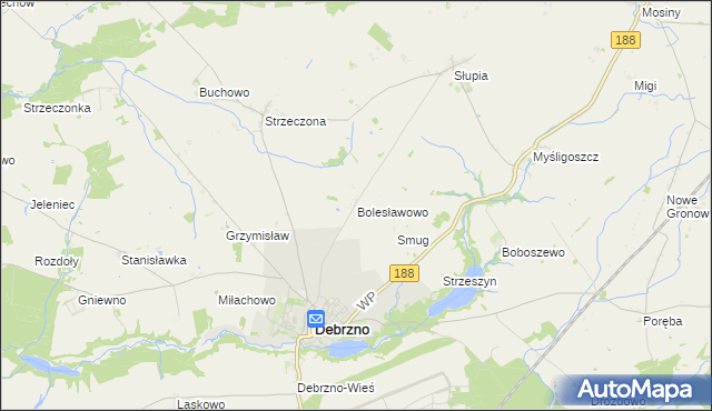 mapa Bolesławowo gmina Debrzno, Bolesławowo gmina Debrzno na mapie Targeo