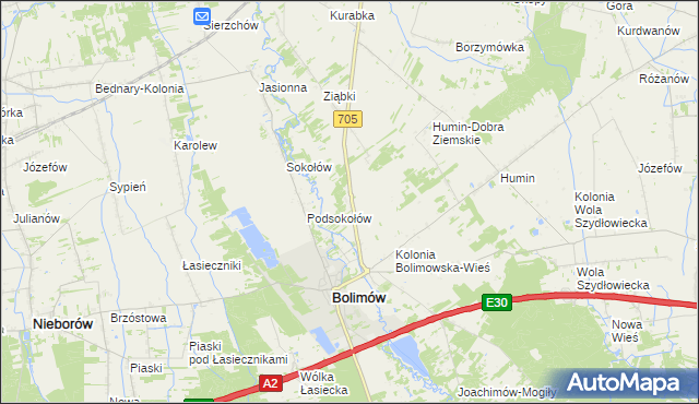 mapa Bolimowska Wieś, Bolimowska Wieś na mapie Targeo