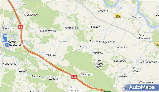 mapa Bonów gmina Bytom Odrzański, Bonów gmina Bytom Odrzański na mapie Targeo