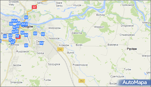 mapa Borek gmina Głogów, Borek gmina Głogów na mapie Targeo