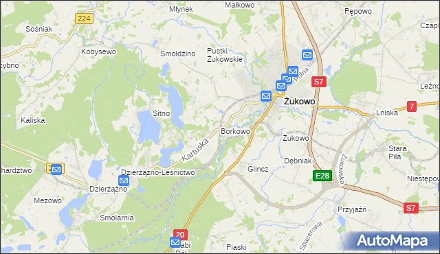 mapa Borkowo gmina Żukowo, Borkowo gmina Żukowo na mapie Targeo