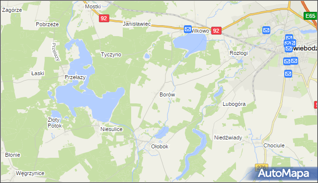 mapa Borów gmina Świebodzin, Borów gmina Świebodzin na mapie Targeo