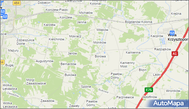 mapa Borowa gmina Wola Krzysztoporska, Borowa gmina Wola Krzysztoporska na mapie Targeo