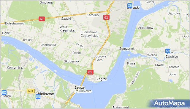 mapa Borowa Góra gmina Serock, Borowa Góra gmina Serock na mapie Targeo
