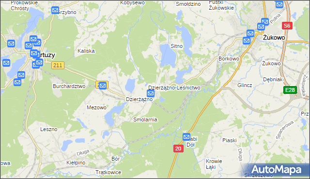 mapa Borowo gmina Kartuzy, Borowo gmina Kartuzy na mapie Targeo