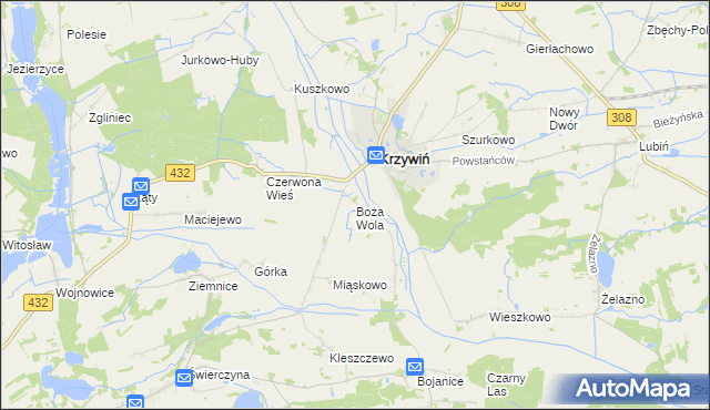 mapa Boża Wola gmina Krzywiń, Boża Wola gmina Krzywiń na mapie Targeo