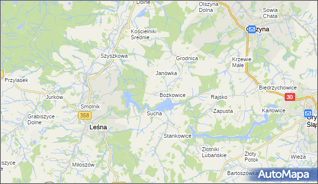 mapa Bożkowice, Bożkowice na mapie Targeo