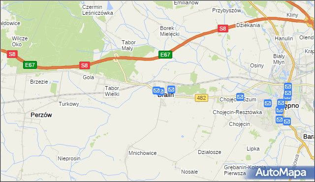 mapa Bralin powiat kępiński, Bralin powiat kępiński na mapie Targeo