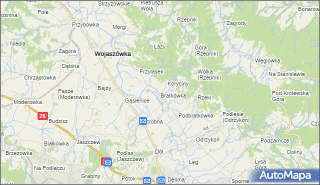 mapa Bratkówka, Bratkówka na mapie Targeo