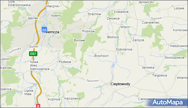 mapa Brochocin gmina Ciepłowody, Brochocin gmina Ciepłowody na mapie Targeo