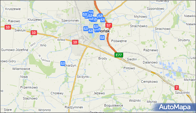 mapa Brody gmina Płońsk, Brody gmina Płońsk na mapie Targeo