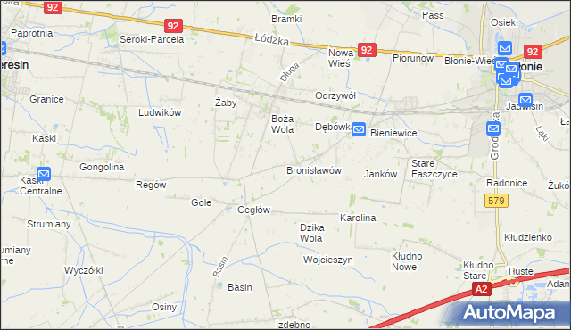 mapa Bronisławów gmina Baranów, Bronisławów gmina Baranów na mapie Targeo