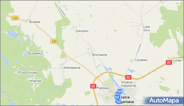mapa Bronowice gmina Strzelce Krajeńskie, Bronowice gmina Strzelce Krajeńskie na mapie Targeo