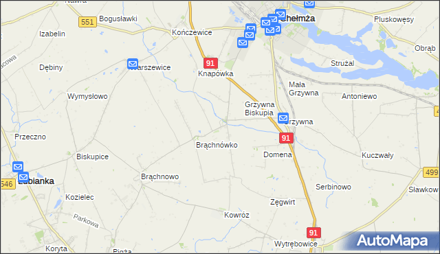mapa Browina gmina Chełmża, Browina gmina Chełmża na mapie Targeo