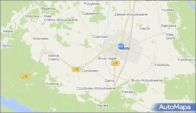 mapa Brusy-Jaglie, Brusy-Jaglie na mapie Targeo