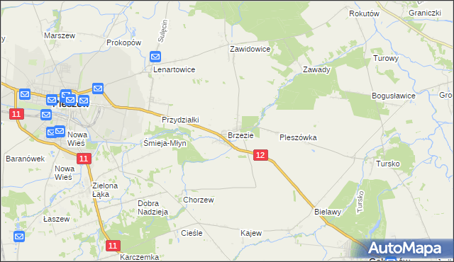 mapa Brzezie gmina Pleszew, Brzezie gmina Pleszew na mapie Targeo