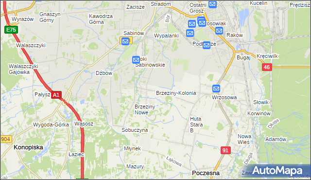 mapa Brzeziny-Kolonia, Brzeziny-Kolonia na mapie Targeo