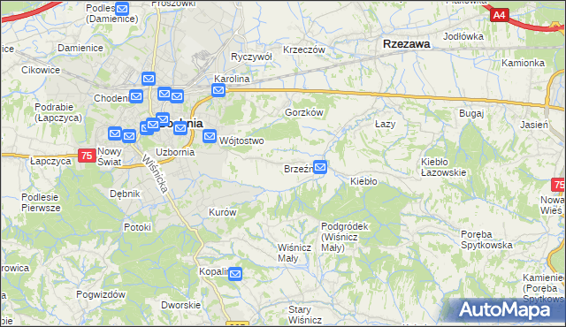 mapa Brzeźnica gmina Bochnia, Brzeźnica gmina Bochnia na mapie Targeo