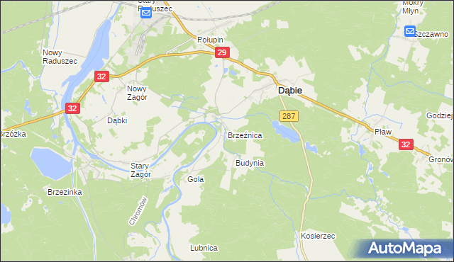 mapa Brzeźnica gmina Dąbie, Brzeźnica gmina Dąbie na mapie Targeo