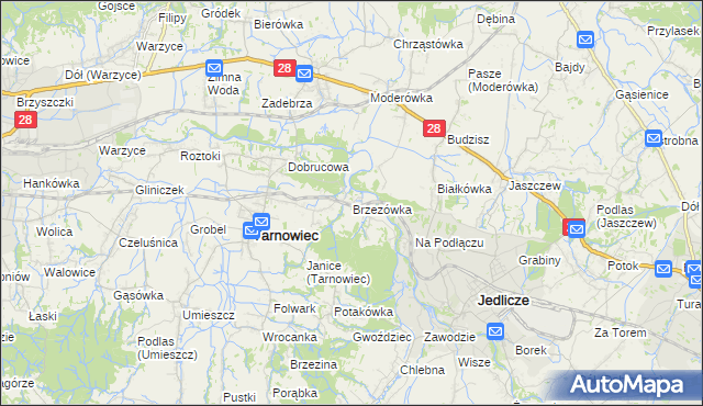 mapa Brzezówka gmina Tarnowiec, Brzezówka gmina Tarnowiec na mapie Targeo