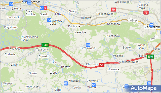 mapa Brzoskwinia, Brzoskwinia na mapie Targeo