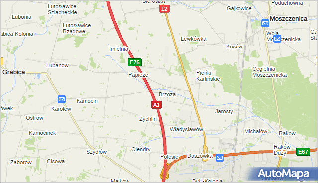 mapa Brzoza gmina Grabica, Brzoza gmina Grabica na mapie Targeo