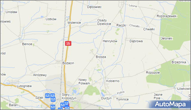 mapa Brzoza gmina Krotoszyn, Brzoza gmina Krotoszyn na mapie Targeo