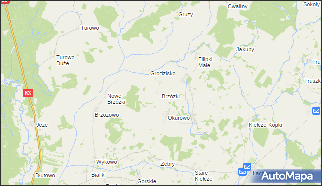 mapa Brzózki gmina Kolno, Brzózki gmina Kolno na mapie Targeo