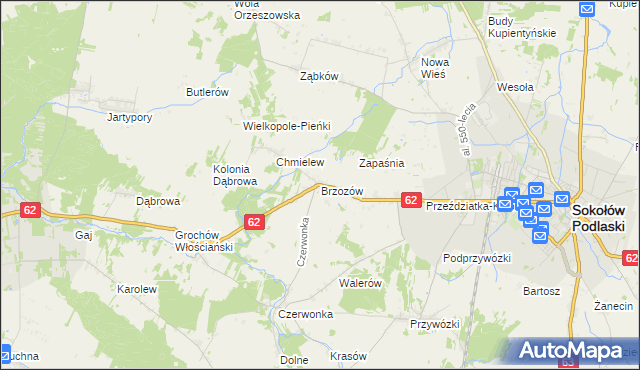 mapa Brzozów gmina Sokołów Podlaski, Brzozów gmina Sokołów Podlaski na mapie Targeo