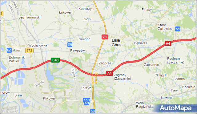 mapa Brzozówka gmina Lisia Góra, Brzozówka gmina Lisia Góra na mapie Targeo