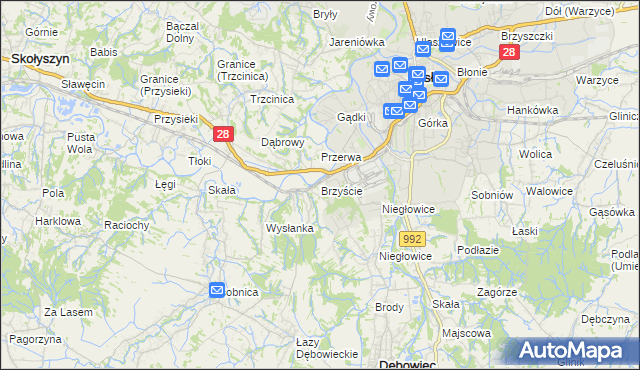 mapa Brzyście gmina Jasło, Brzyście gmina Jasło na mapie Targeo