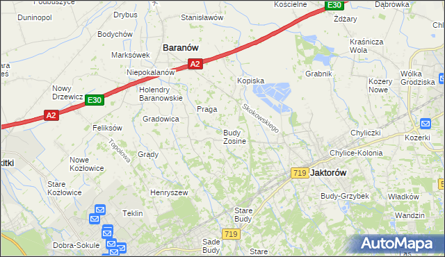 mapa Budy Zosine, Budy Zosine na mapie Targeo