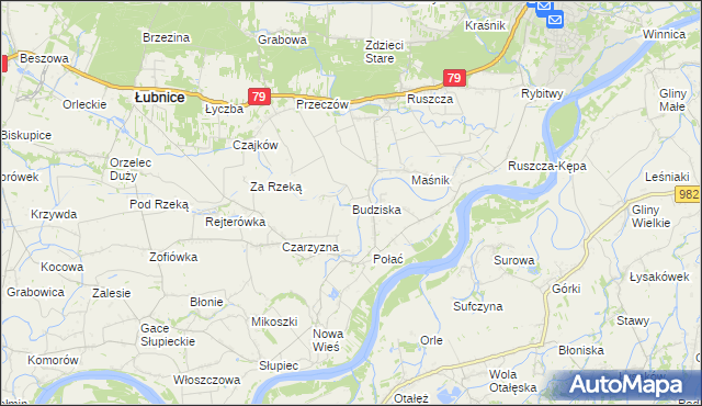 mapa Budziska gmina Łubnice, Budziska gmina Łubnice na mapie Targeo